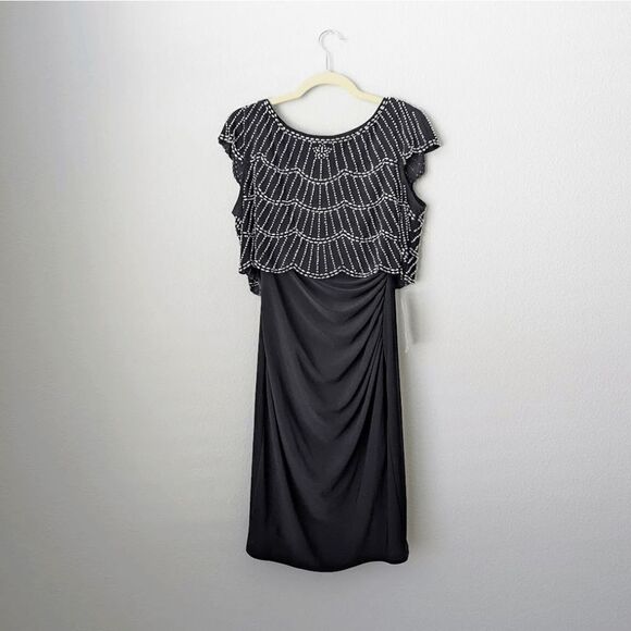 Xscape Dresses & Skirts - NWT Dress XSCAPE LBD Sheath Sleeveless Hand Beaded Black Silver 6 Holiday NYE